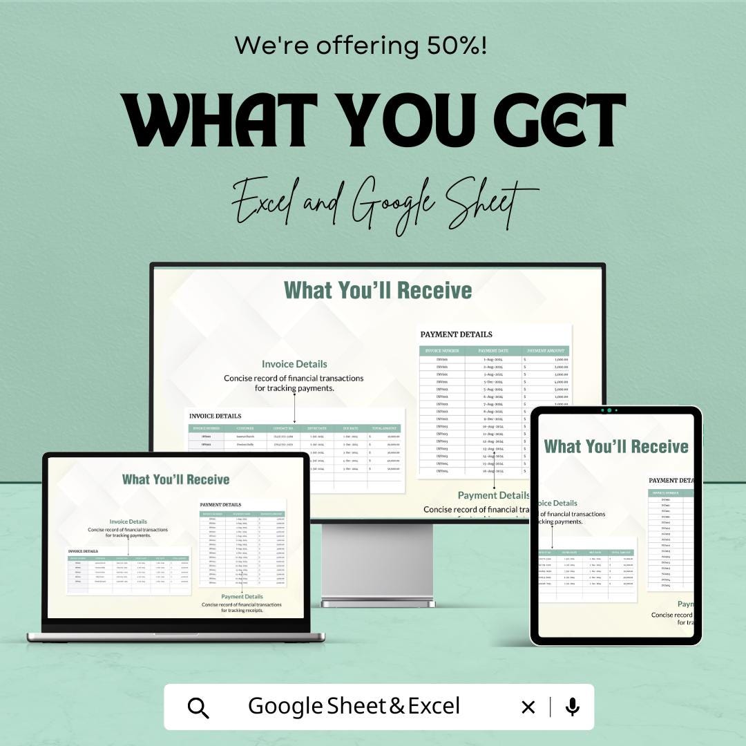 Finance Accounts Receivable Tracking Template | Invoice Tracker | Payment Tracking Spreadsheet | Business Finance Template