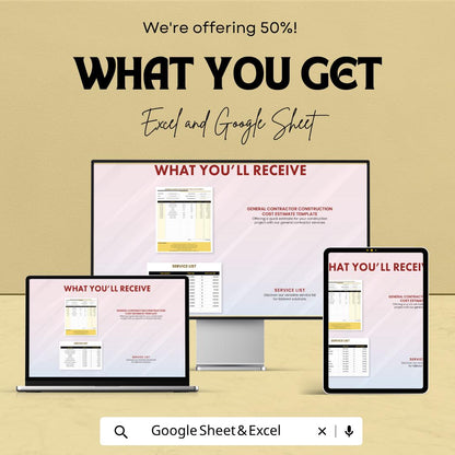 General Contractor Construction Cost Estimate Template | Construction Bid Spreadsheet | Contractor Cost Estimator | Excel & Google Sheets |