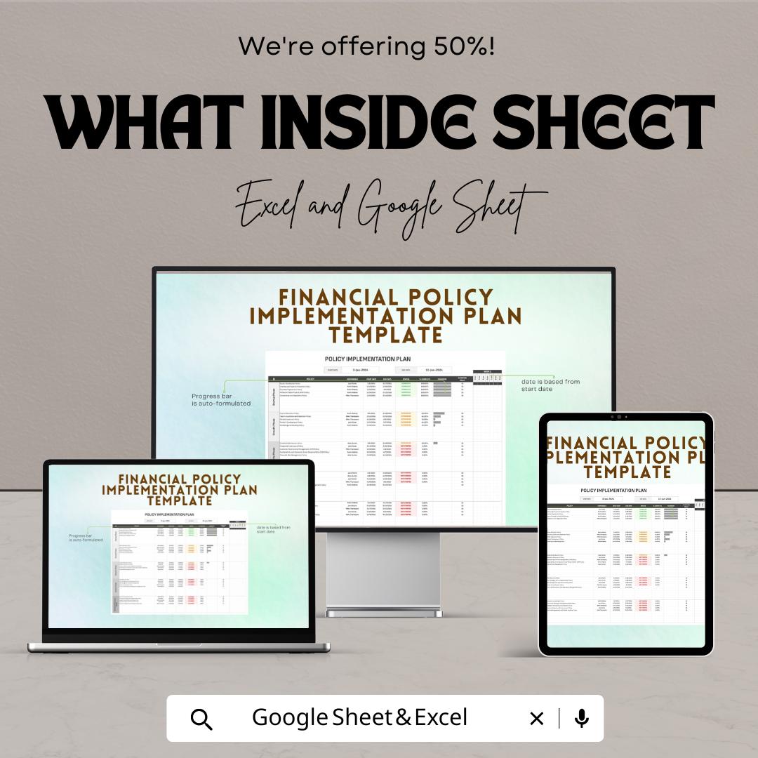 Financial Policy Implementation Plan Template | Excel & Google Sheets | Policy Action Plan, Compliance Planning, Strategy Framework