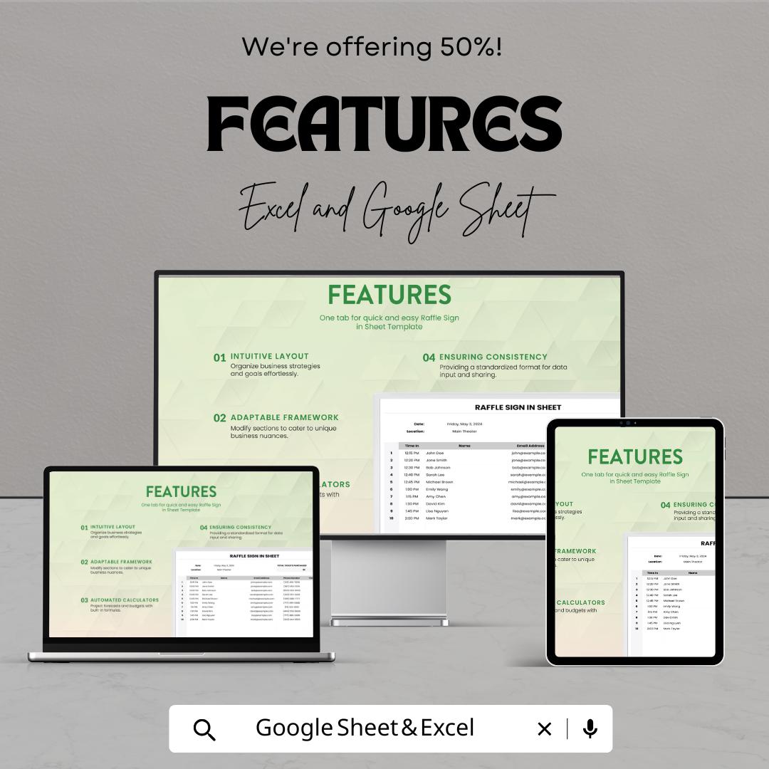 Raffle Sign in Sheet | Excel & Google Sheet Template | Event Registration | Ticket Purchase Tracker | Customizable Sign-Up Form
