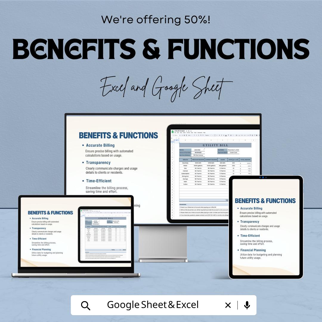 Utility Bill Template | Monthly Utility Expense Tracker | Household Bill Spreadsheet | Excel & Google Sheets | Utility Payment Management