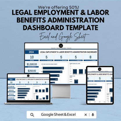 Legal Employment & Labor Benefits Administration Dashboard Template, HR Benefits Tracker, Employee Benefits Dashboard