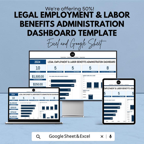 Legal Employment & Labor Benefits Administration Dashboard Template, HR Benefits Tracker, Employee Benefits Dashboard