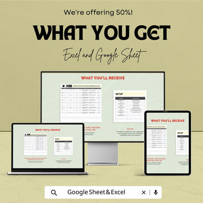 Chemical Inventory Template Excel, Hazard Communication Log, OSHA SDS Register, HR Safety Tracker, Google Sheets Chemical Inventory