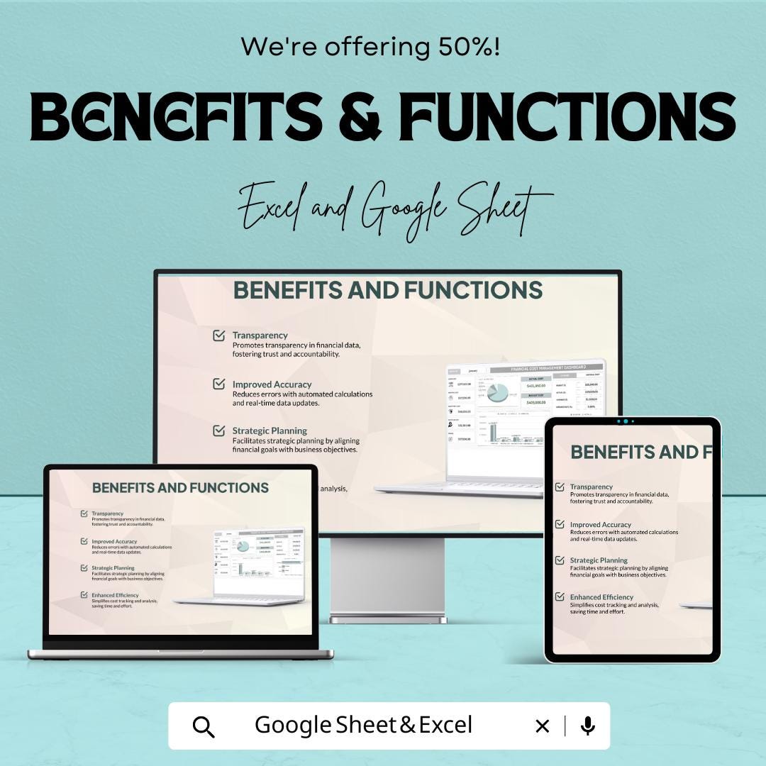 Financial Cost Management Dashboard | Excel and Google Sheet | Track Expenses, Budgeting & Profit | Business Financial Planning Template