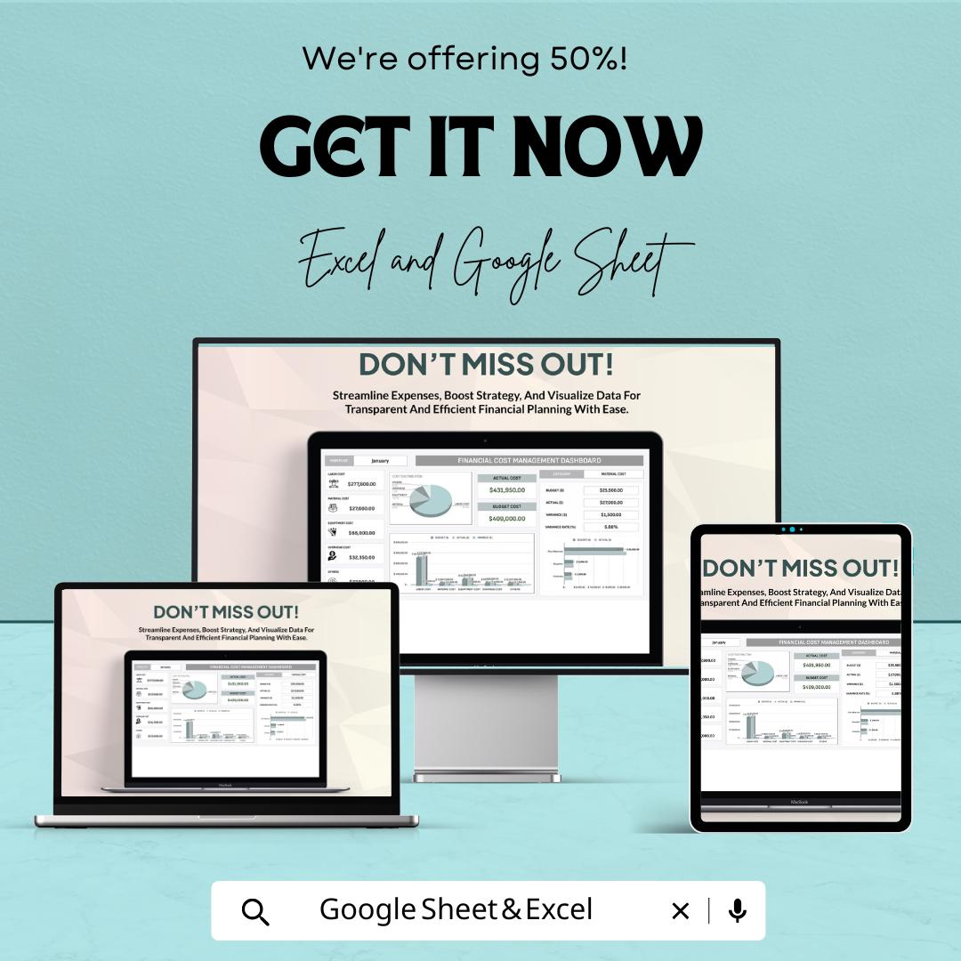 Financial Cost Management Dashboard | Excel and Google Sheet | Track Expenses, Budgeting & Profit | Business Financial Planning Template