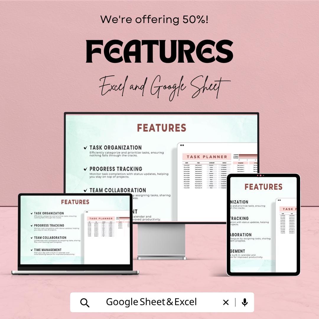 Task Planner Spreadsheet Template | To Do List Spreadsheet | Task Tracker Template | Productivity Planner | Daily Work Planner