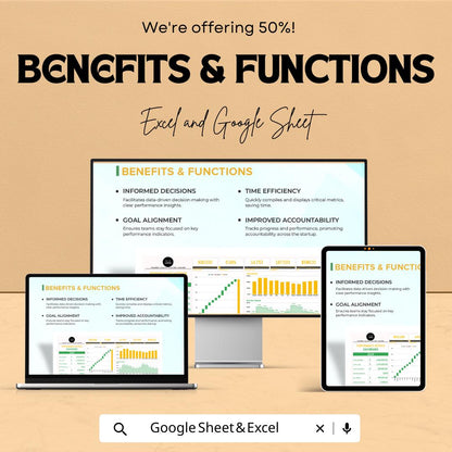 Startup Performance Metrics Dashboard Template | Business Performance Tracker | Startup Financial Metrics Spreadsheet