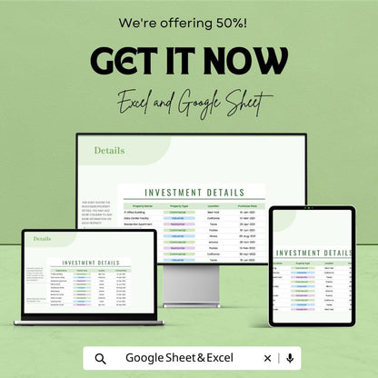 IT Real Estate Investment Sheet Template | Property Investment Tracker Spreadsheet | Commercial & Residential Portfolio Manager |