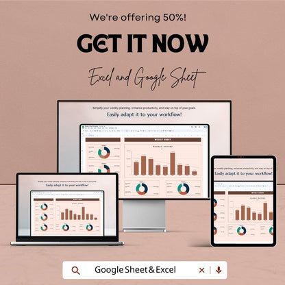 Weekly Chart Sheet | Track Weekly Sales, Performance & Data | Excel and Google Sheets Template | Productivity Tool