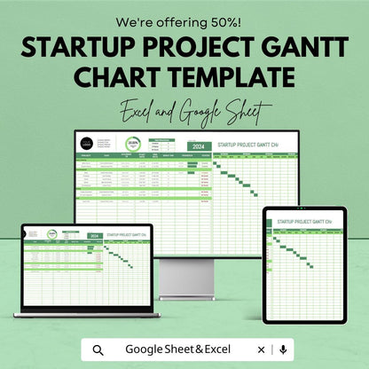 Startup Project Gantt Chart Template | Excel & Google Sheets Project Planner | Business Timeline Spreadsheet