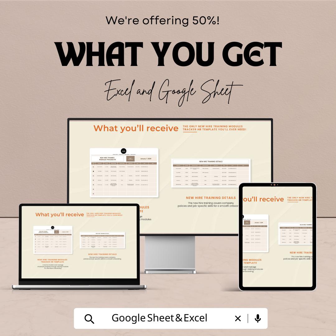 New Hire Training Modules Tracker HR Template | Employee Onboarding Checklist | Training Log Spreadsheet | Excel & Google Sheets