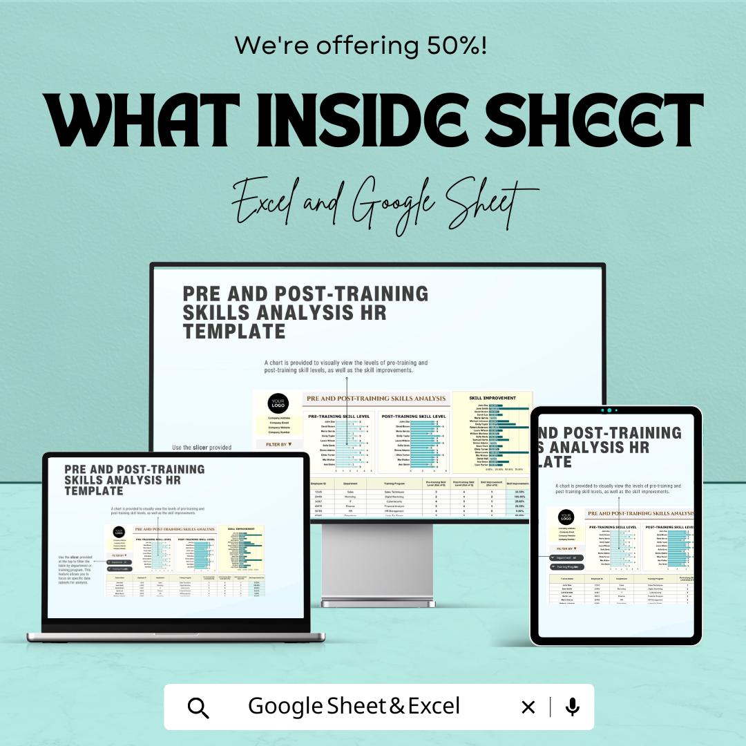 Pre and Post Training Skills Analysis HR Template | Employee Training Evaluation Tool | Excel & Google Sheets