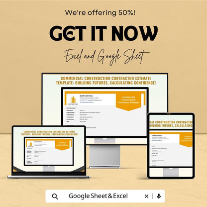 Commercial Construction Estimate Template Excel | Contractor Bid Template | Construction Cost Estimator | Proposal Spreadsheet |