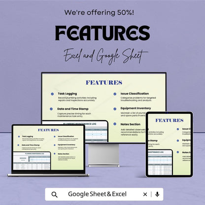 Plumbing Maintenance Log Template | Plumbing Service Tracker | Maintenance Spreadsheet Template | Excel & Google Sheets | Repair Log Sheet |