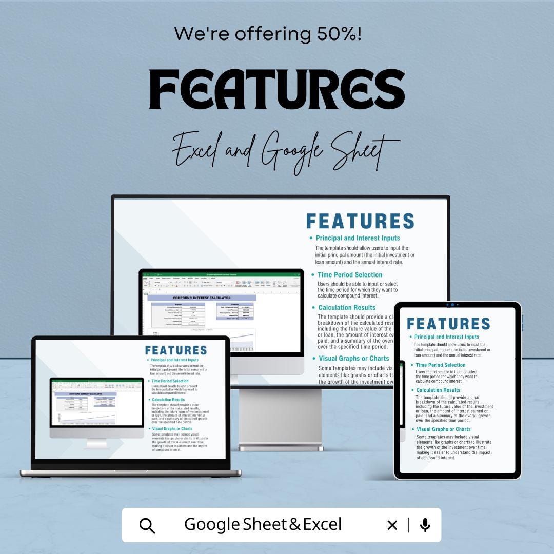 Compound Interest Calculator Template | Investment Calculator | Financial Planning Spreadsheet | Interest Growth Tracker