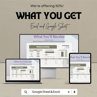 Business Accounting Spreadsheet - Excel & Google Sheet - Track Income, Expenses, and Profit - 50% Off