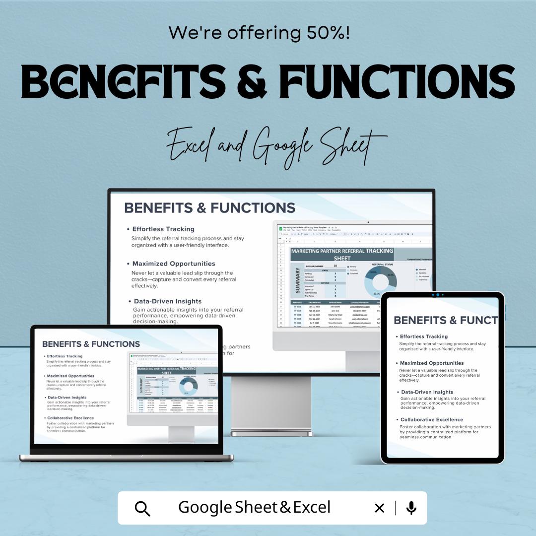 Marketing Partner Referral Tracking Sheet - Excel and Google Sheet for Efficient Lead Management, Referral Status & Outcome Analysis