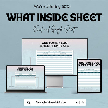 Customer Log Sheet Template | Customer Tracker Spreadsheet | Client Management Template | Excel & Google Sheets | CRM Organizer Sheet |