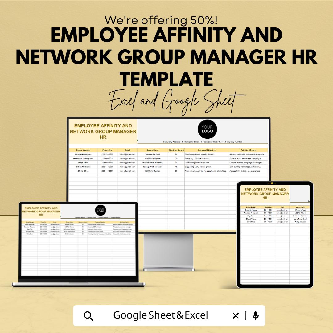 Employee Affinity Group Manager Template | HR Network Group Tracker | DEI HR Spreadsheet | Employee Resource Group Tool