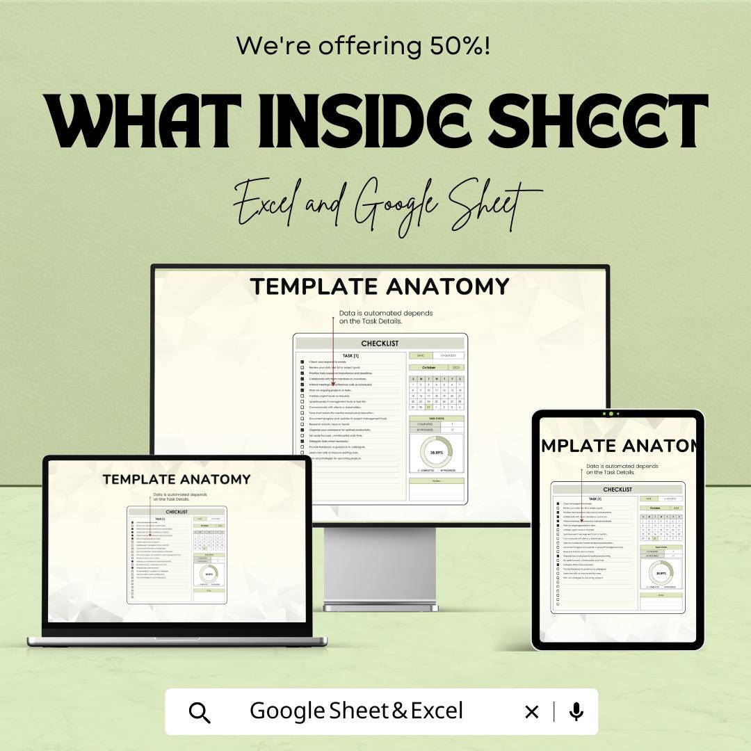Checklist Sheet - Task Management Template for Excel & Google Sheets, Customizable To-Do List, Productivity Tracker, Instant Download