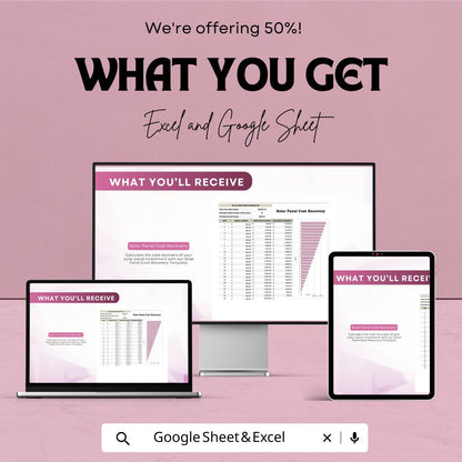 Solar Panel Cost Recovery Template | ROI Calculator | Renewable Energy Investment Tracker | Excel & Google Sheets | Savings Estimator |