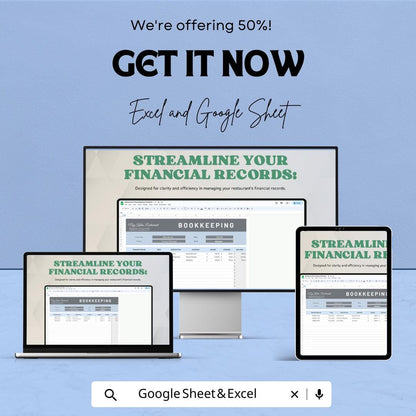 Restaurant Bookkeeping Sheet | Excel & Google Sheet | 50% OFF | Financial Management Template