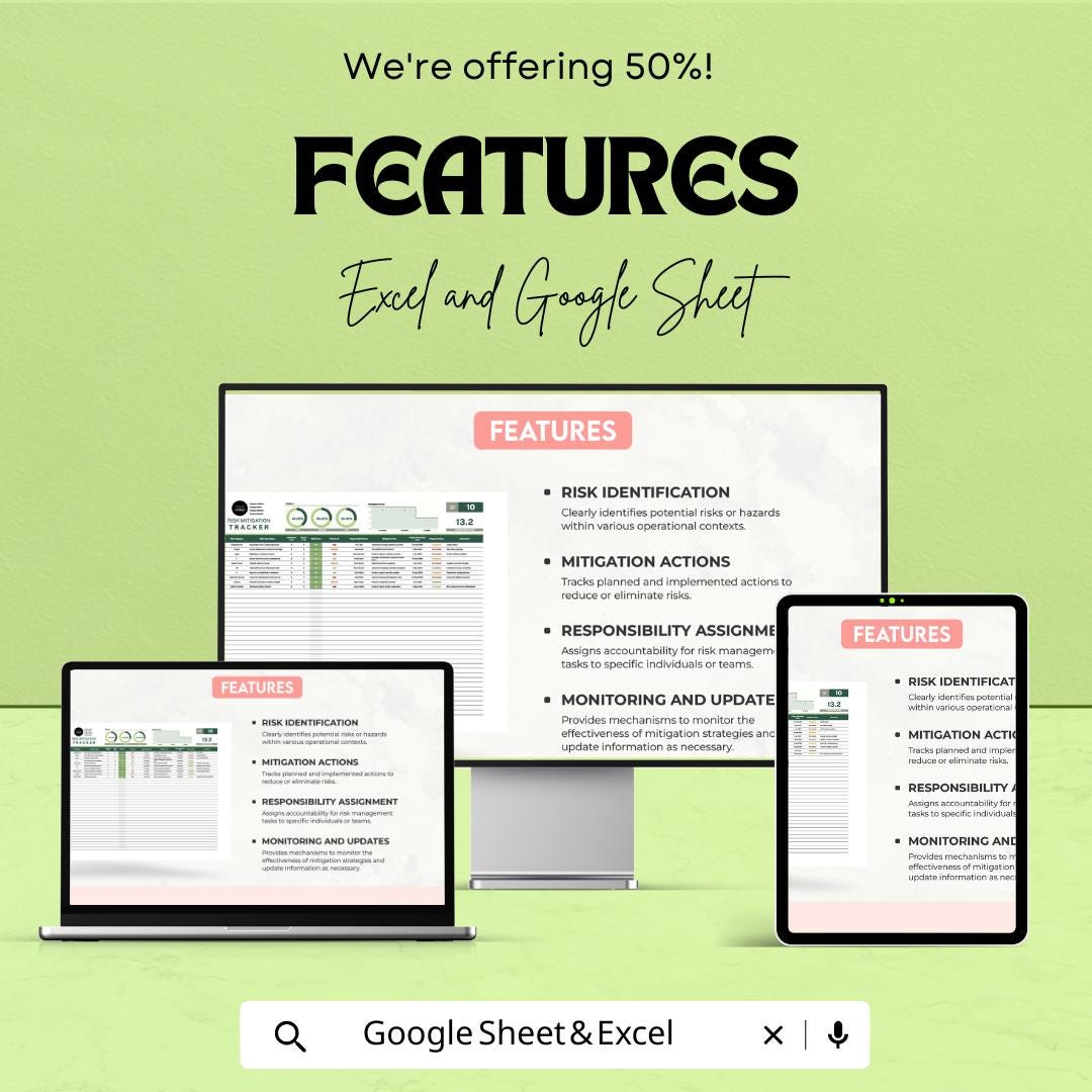 Risk Mitigation Tracker Template | Risk Assessment and Management Tool | Project Risk Register Spreadsheet | Excel & Google Sheets