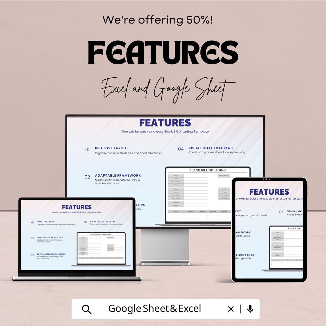 Blank Bill of Lading Sheet | Excel and Google Sheets Template | Shipping, Freight & Transport Documentation | Instant Download