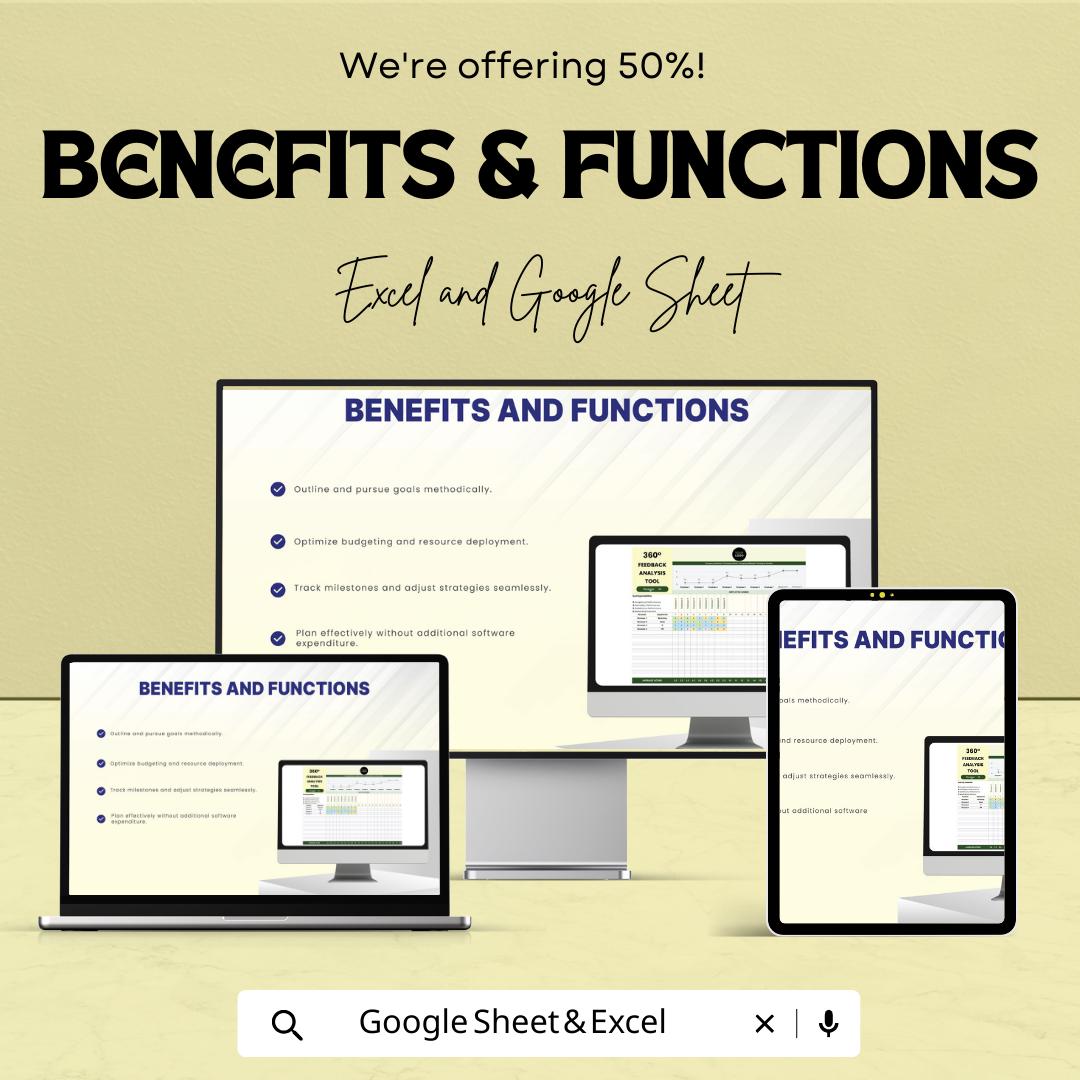 360 Degree Feedback Analysis Tool | HR Performance Review Template | Employee Evaluation Spreadsheet | Excel & Google Sheets