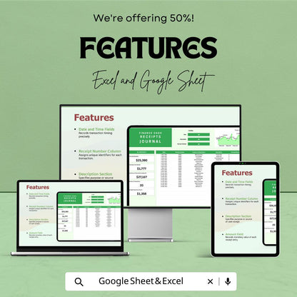 Finance Cash Receipts Journal Template, Excel & Google Sheets, Cash Receipt Tracker, Accounting Journal Spreadsheet, Business Income Log