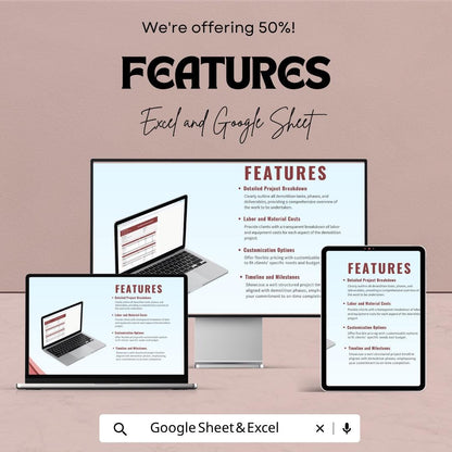 Demolition Estimate Template Excel | Contractor Estimate Spreadsheet | Construction Quote Template | Google Sheets Invoice | Project Cost