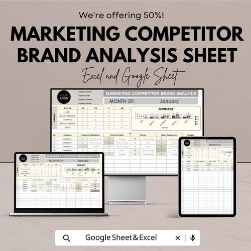 Marketing Competitor Brand Analysis Sheet – Excel & Google Sheets Template for Tracking Competitor Performance and Brand Metrics