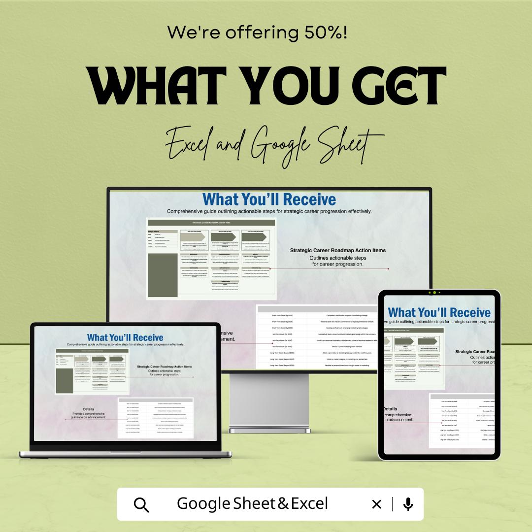 Strategic Career Roadmap Template | Career Action Plan Spreadsheet | Professional Development Planner | Career Goal Tracker