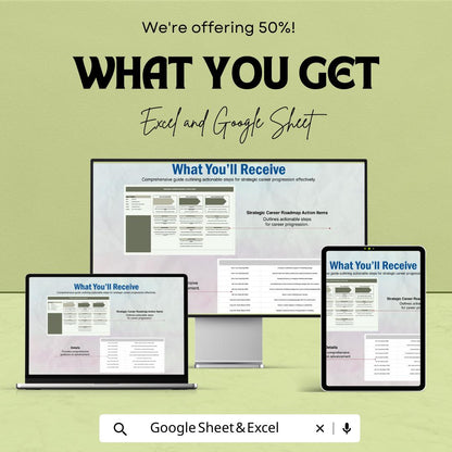 Strategic Career Roadmap Template | Career Action Plan Spreadsheet | Professional Development Planner | Career Goal Tracker