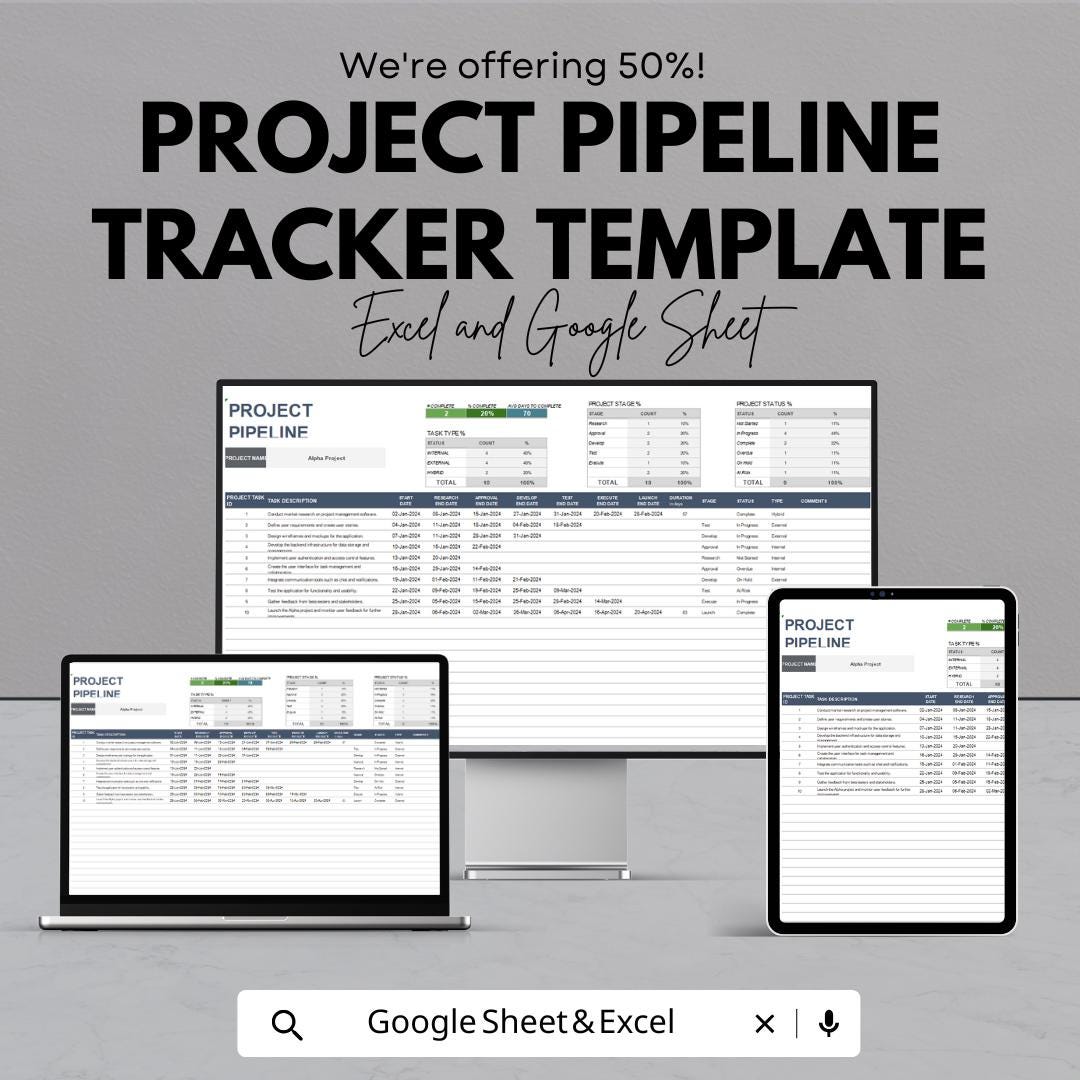 Project Pipeline Tracker Template | Project Management Spreadsheet | Task & Progress Tracker sheet | Project Status Dashboard
