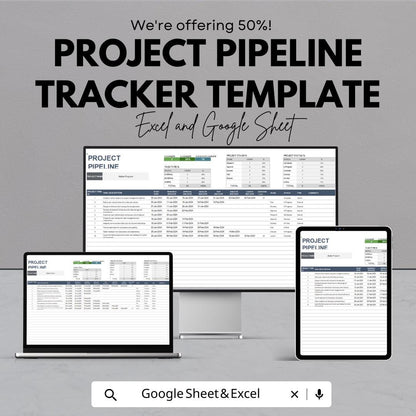 Project Pipeline Tracker Template | Project Management Spreadsheet | Task & Progress Tracker sheet | Project Status Dashboard