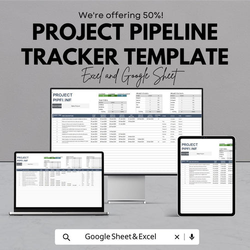 Project Pipeline Tracker Template | Project Management Spreadsheet | Task & Progress Tracker sheet | Project Status Dashboard