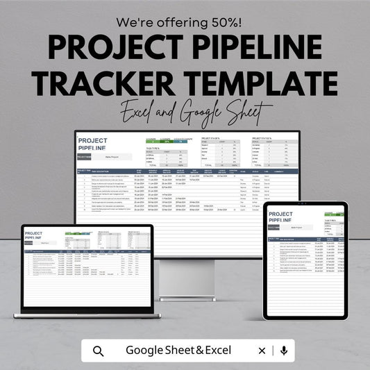 Project Pipeline Tracker Template | Project Management Spreadsheet | Task & Progress Tracker sheet | Project Status Dashboard