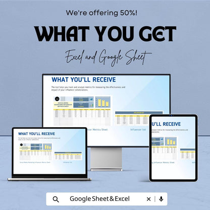 Social Media Marketing Influencer Metrics Sheet Template | Excel & Google Sheets | Influencer Analytics Tracker | Campaign Performance |