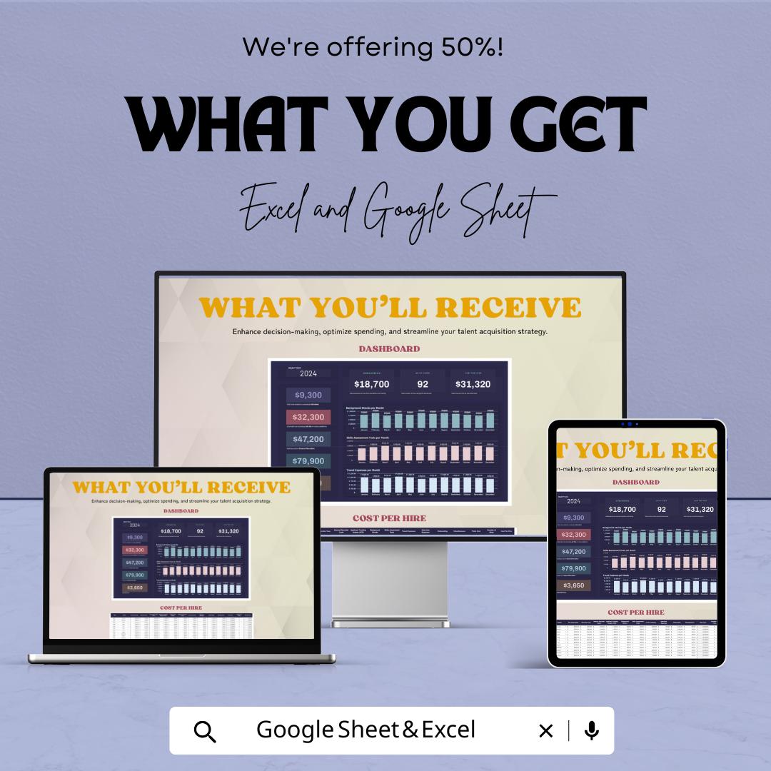 Cost Per Hire Dashboard Sheet - Recruitment Cost Tracking, Google Sheet Template, HR Dashboard, Hiring Cost Analysis, Customizable Template