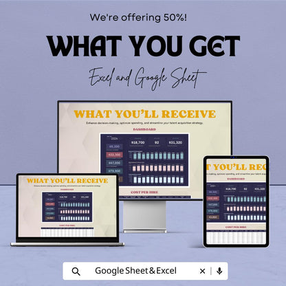 Cost Per Hire Dashboard Sheet - Recruitment Cost Tracking, Google Sheet Template, HR Dashboard, Hiring Cost Analysis, Customizable Template
