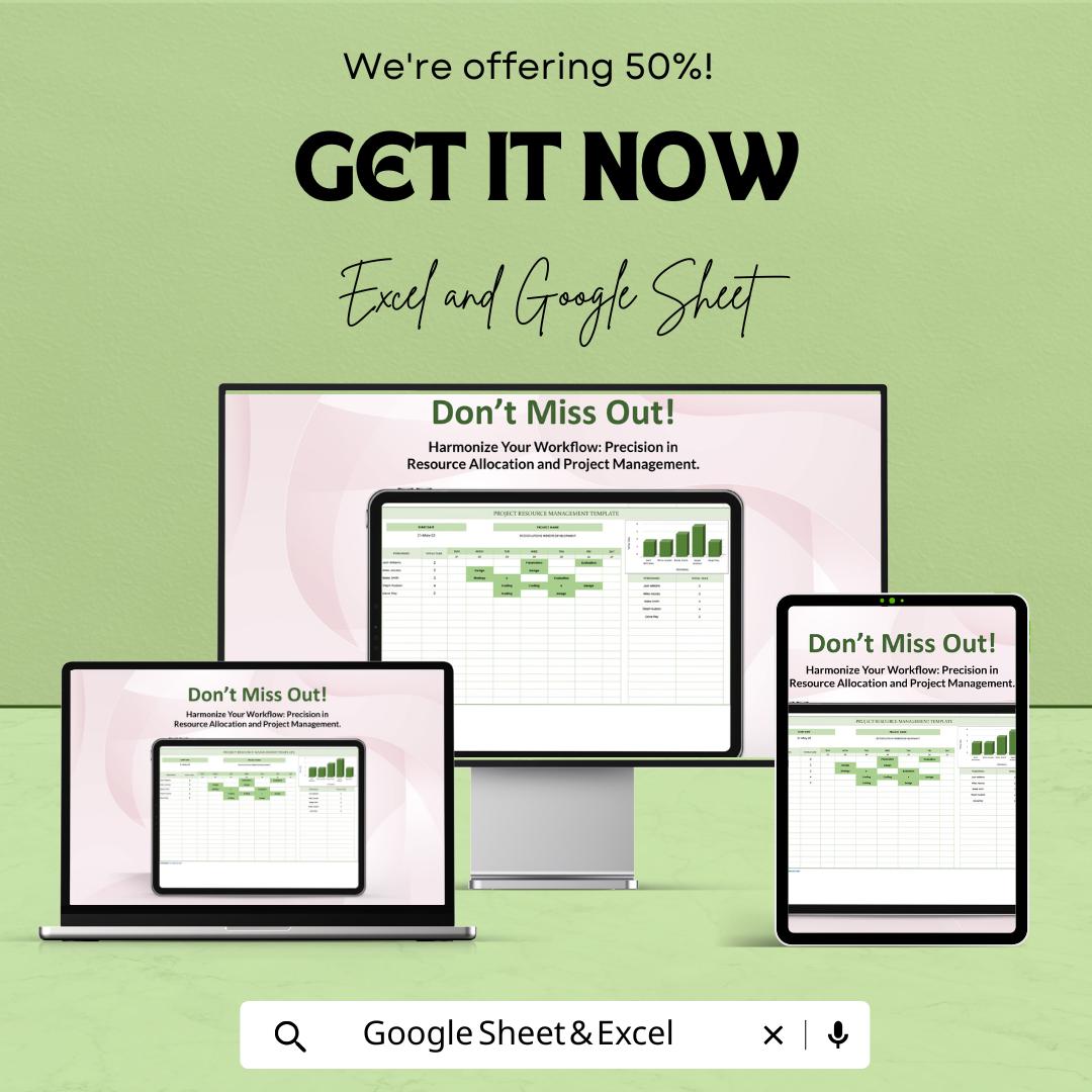 Resource Management Sheet | Project Resource Planner | Excel & Google Sheets Template | Task and Personnel Allocation Tool