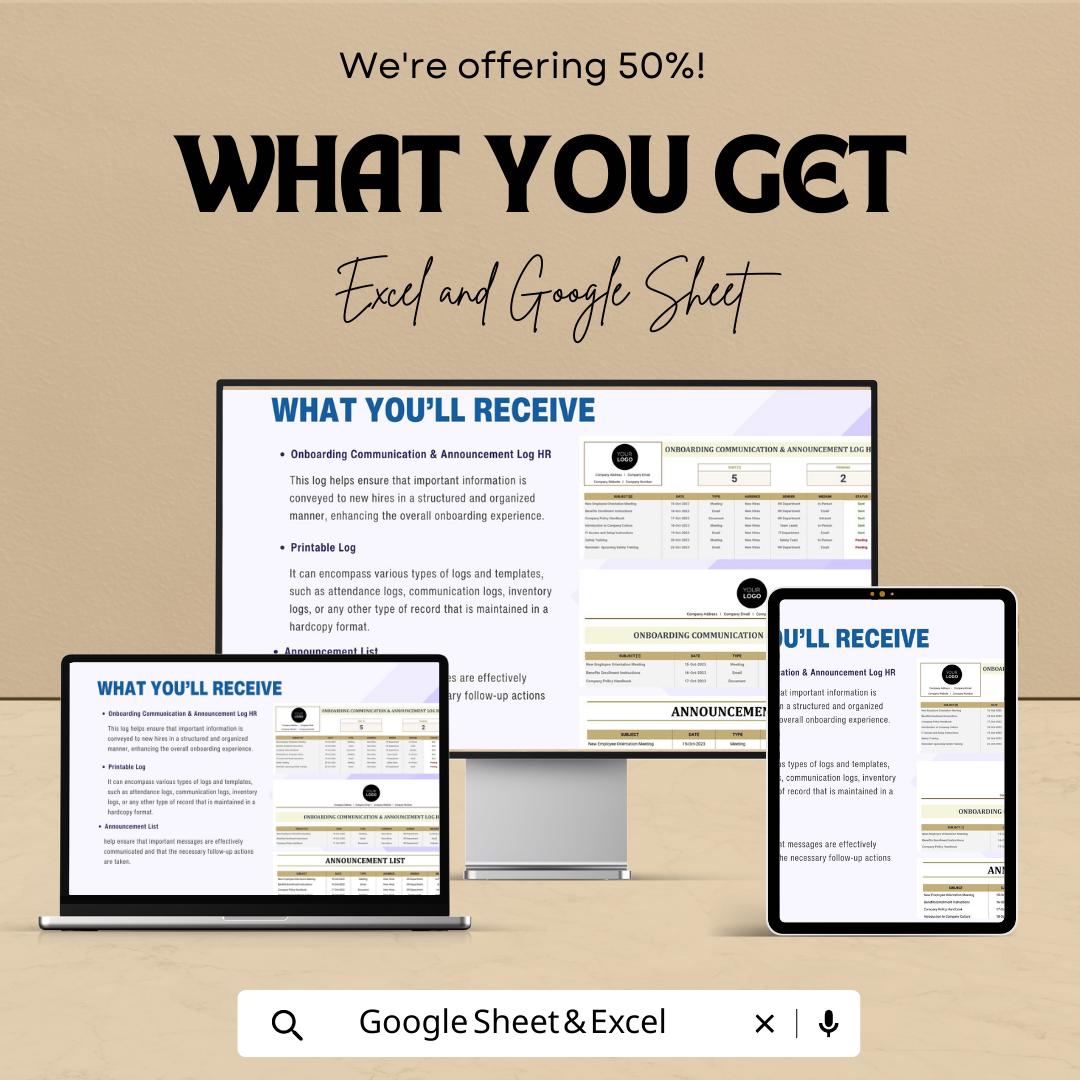 Onboarding Communication Log HR Template, Employee Announcement Tracker, New Hire Communication Sheet, HR Onboarding