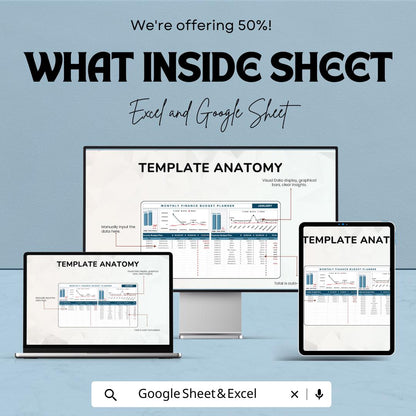 Monthly Finance Budget Planner Sheet | Track Income, Expenses, and Savings | Budget Planner for Personal Finance | Financial Tracker