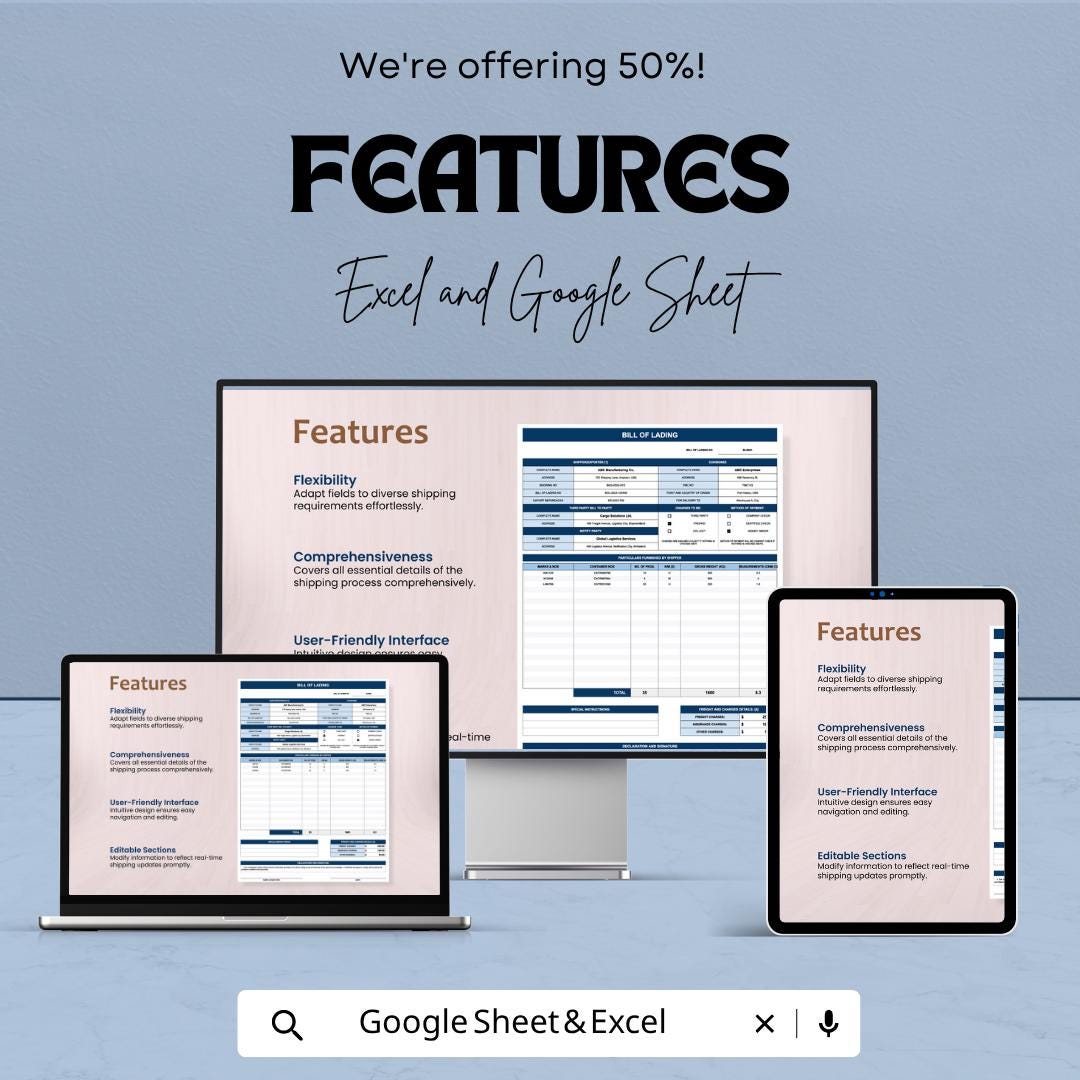Editable Bill of Lading Template | Shipping Document Spreadsheet | Freight BOL Form Template | Excel & Google Sheets | Logistics Tracking