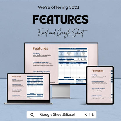 Editable Bill of Lading Template | Shipping Document Spreadsheet | Freight BOL Form Template | Excel & Google Sheets | Logistics Tracking