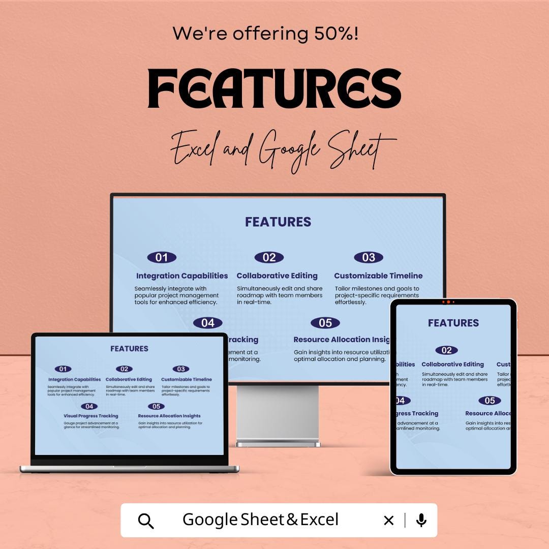 Project Roadmap Template – Editable Excel and Google Sheet | Timeline & Milestone Tracker | Instant Download