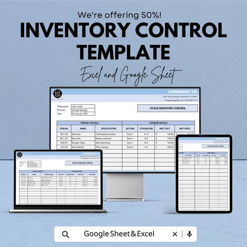 Inventory Control Template | Stock Management Spreadsheet | Excel & Google Sheets Inventory Tracker | Warehouse Stock Control Log