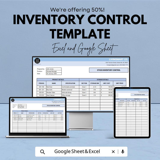 Inventory Control Template | Stock Management Spreadsheet | Excel & Google Sheets Inventory Tracker | Warehouse Stock Control Log
